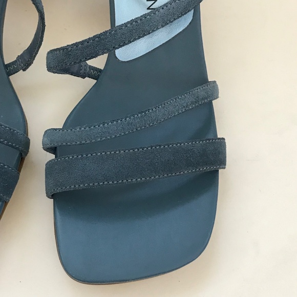 HILLARD & HANSON Kitten Heel Sandals Leather Maddi Heels Blue Women’s Size 6.5 - Picture 5 of 16